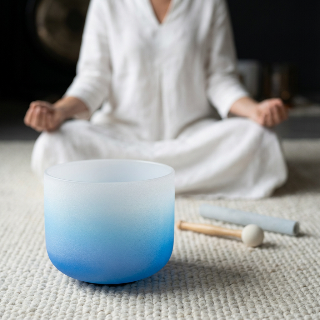 Bol chantant en cristal - Chakra de la gorge, note sol, bol de méditation