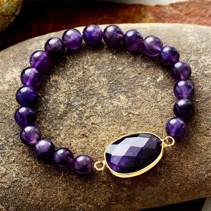 Bracelet d'équilibre en améthyste de 8 mm avec motif marquise