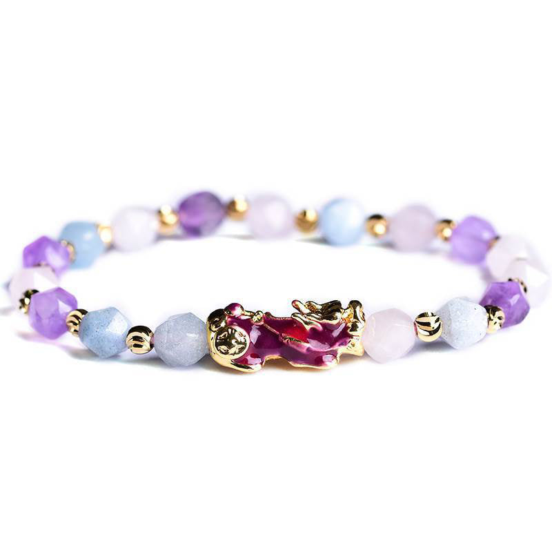 Amethyst Pixiu Charm Bracelet 6mm Spiritual Healing Jewelry