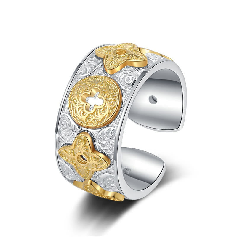 Bague porte-bonheur en argent sterling 925 à motif floral de la dynastie Tang