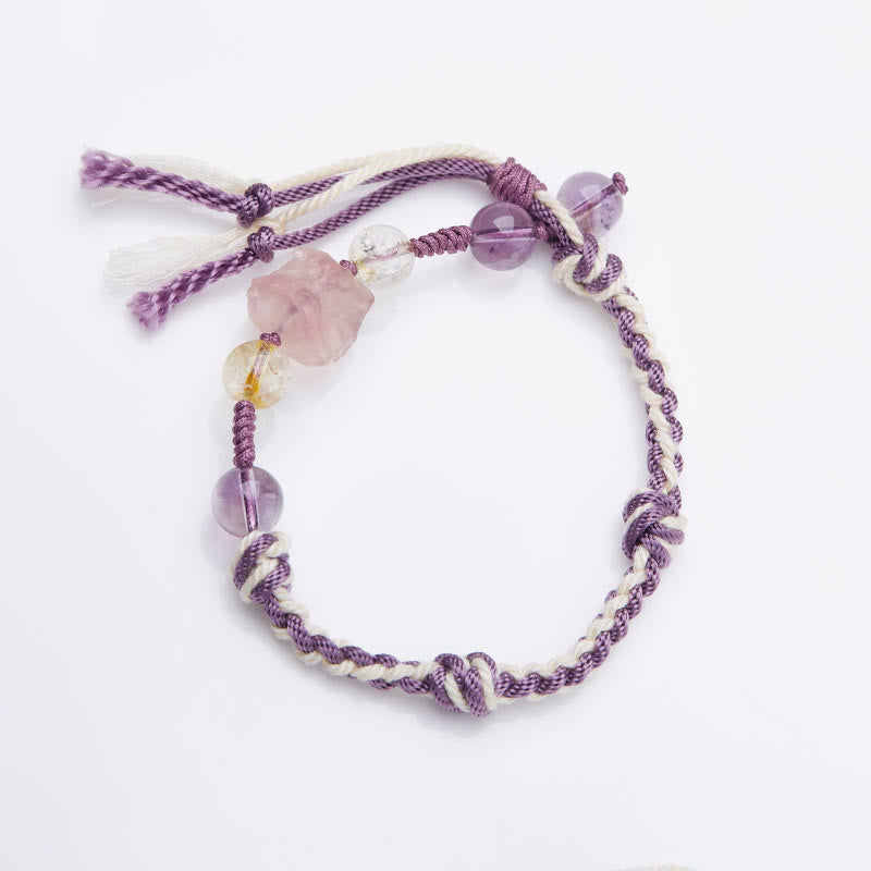 Bracelet de protection en corde d'améthyste et fluorite 14-18 cm