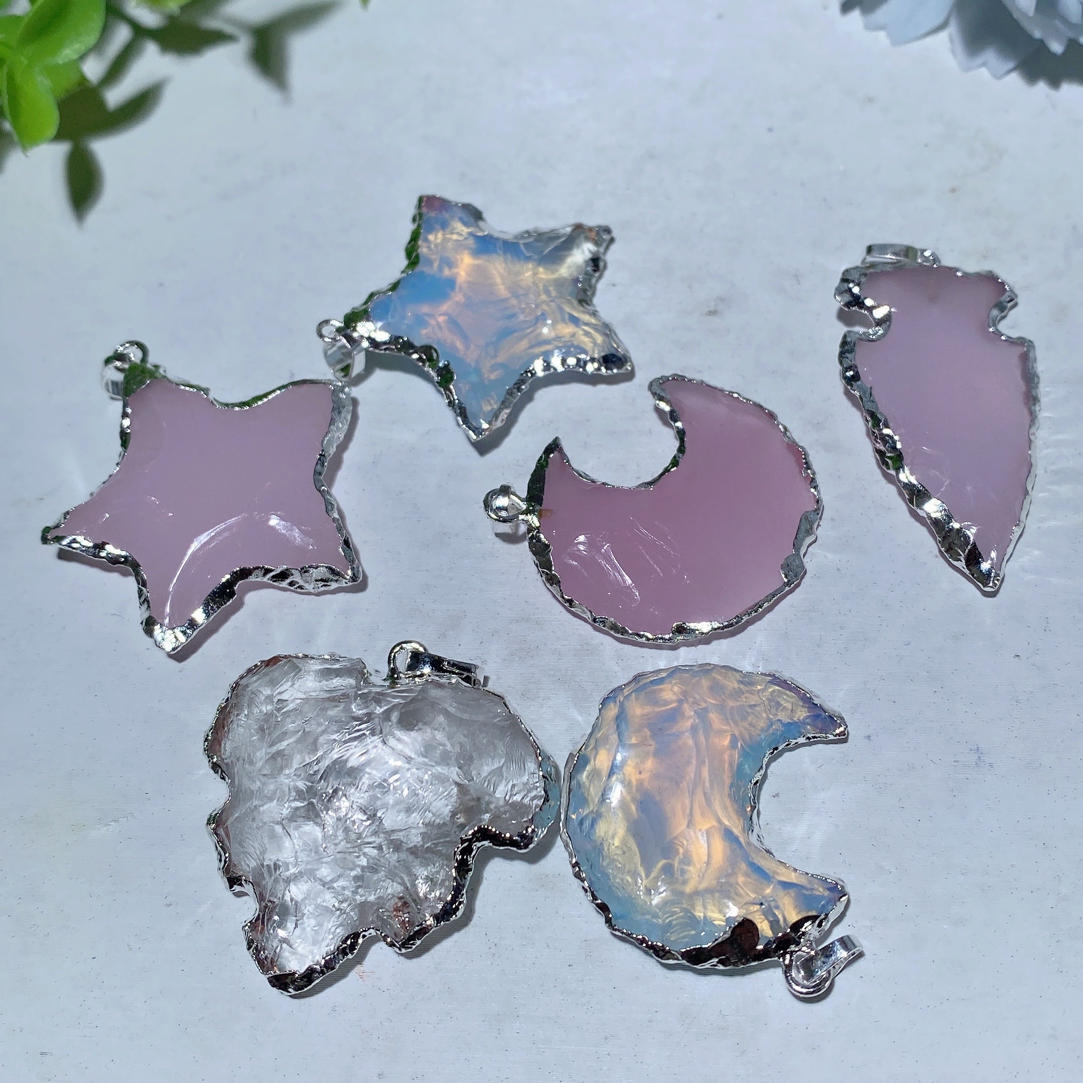 1.2 inch Clear Quartz Opalite Star Moon Shape Crystal Pendant