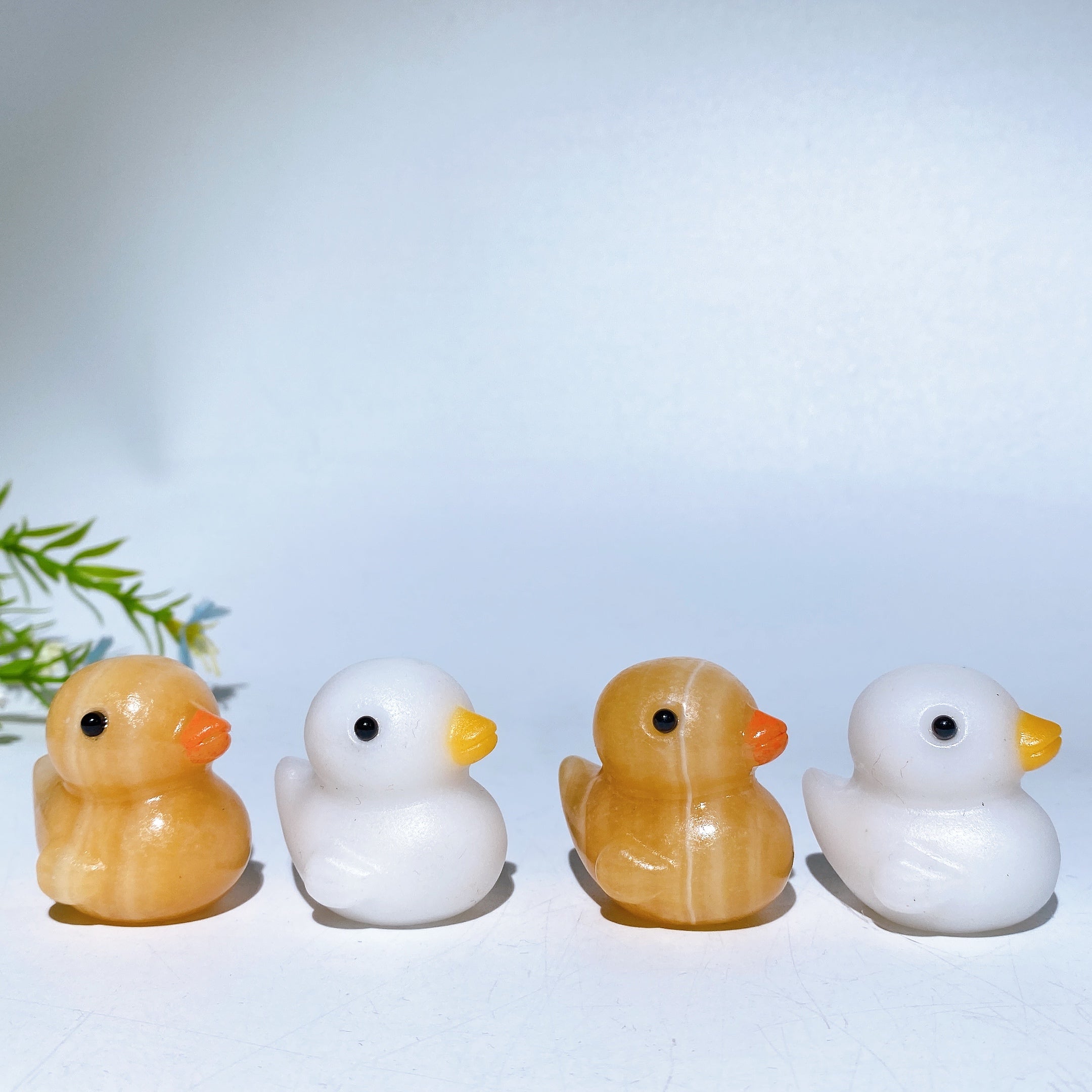 Figurines de canard en cristal de jade blanc et calcite orange de 1,5 pouce