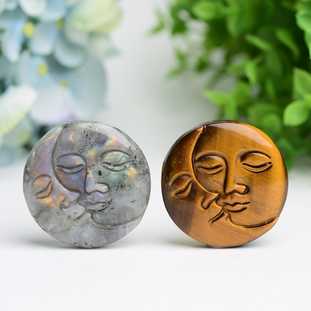Figurine en cristal de 1,8 pouce représentant un visage de lune et de soleil