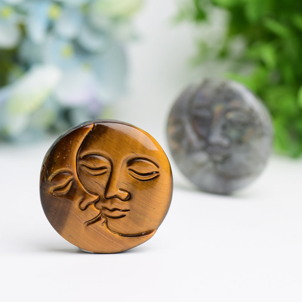 Figurine en cristal de 1,8 pouce représentant un visage de lune et de soleil