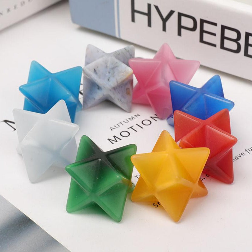 Cristal étoile Merkaba œil de chat de 1 pouce pour la guérison spirituelle