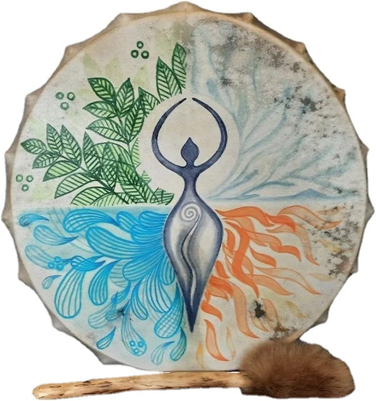 Artistic painting of a goddess on a 10-inch Shamanic Hand Drum for spiritual healing