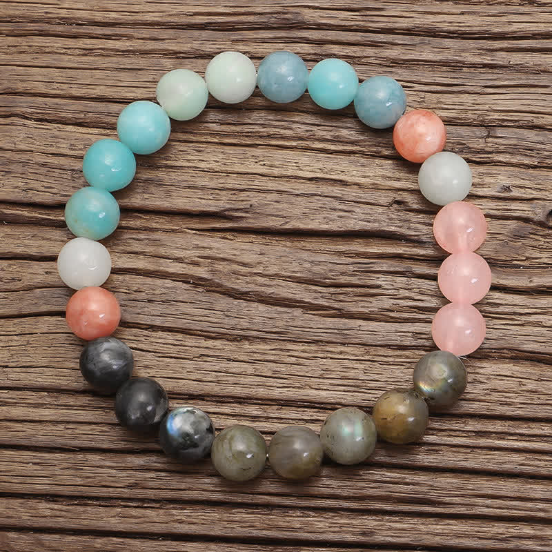 Bracelet Mala 108 perles en amazonite et pierres précieuses noires scintillantes