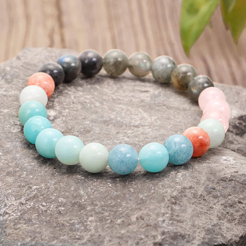 Bracelet Mala 108 perles en amazonite et pierres précieuses noires scintillantes