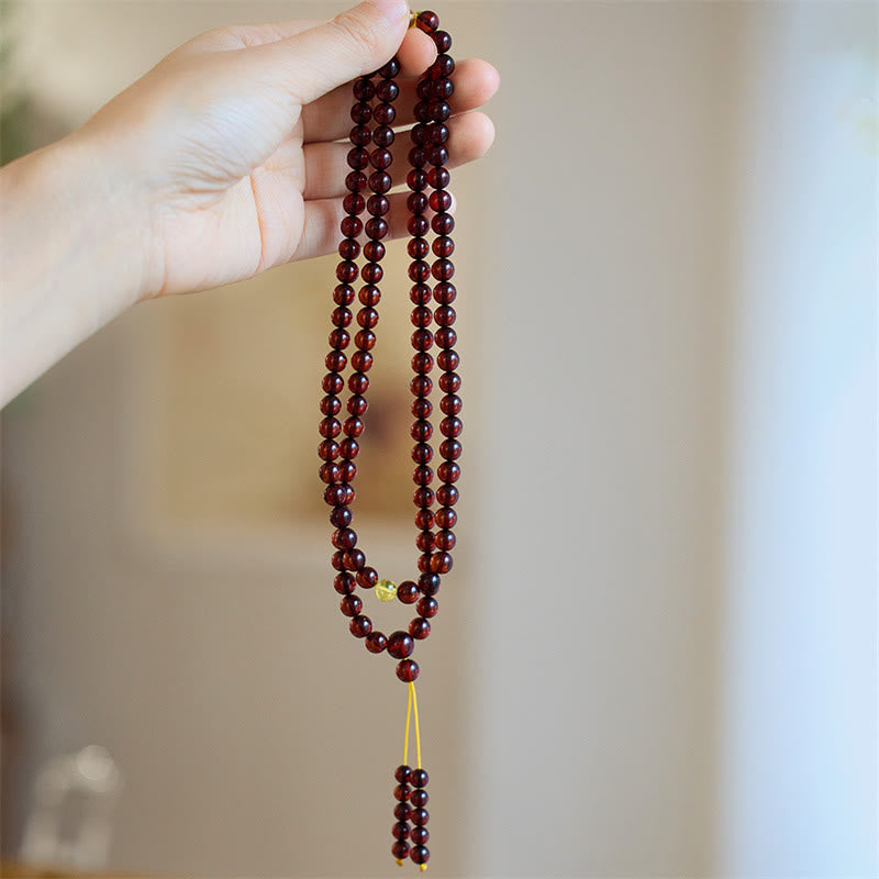 Bracelet Mala en ambre de 108 perles pour soulager l'anxiété et l'équilibre