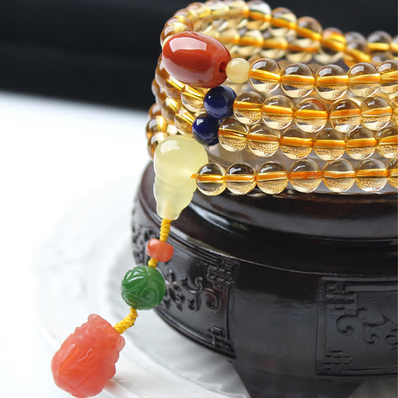 Bracelet Mala 108 perles en citrine et ambre pour la paix