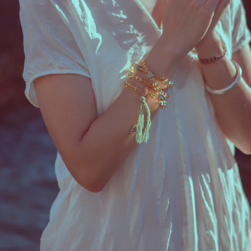 Bracelet Mala en citrine à 108 perles pour la prospérité et la protection