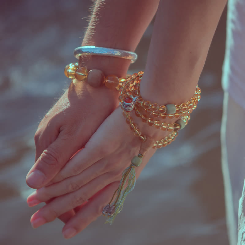 Bracelet Mala en citrine à 108 perles pour la prospérité et la protection