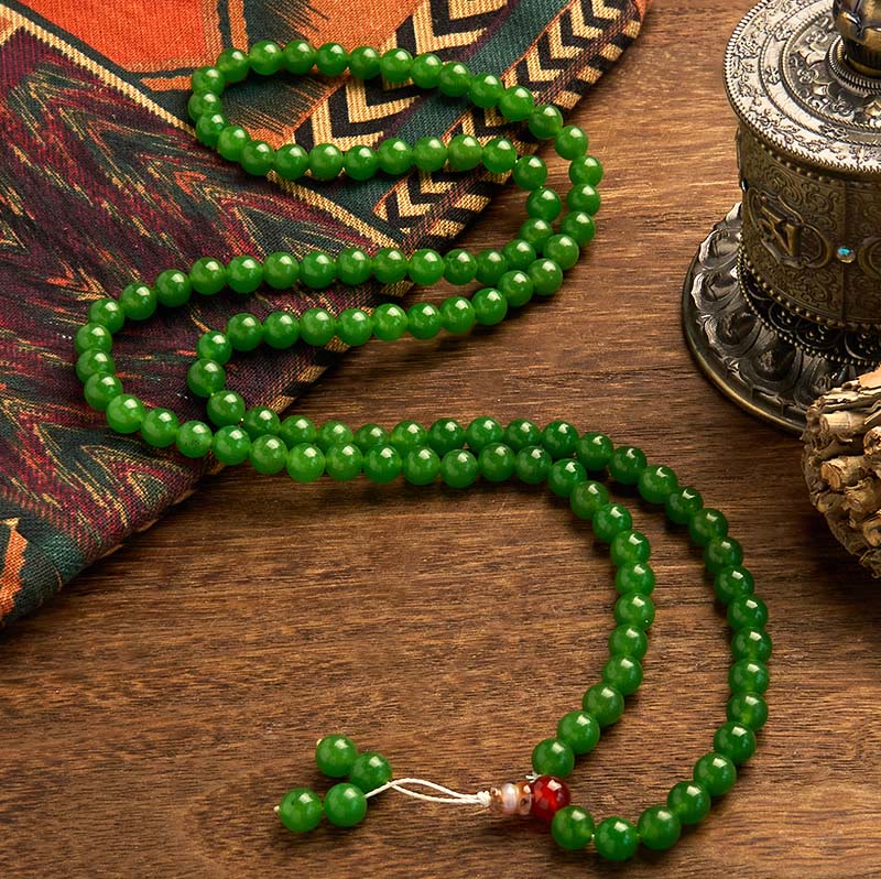 Bracelet Mala en jade cyan à 108 perles pour la chance et la guérison