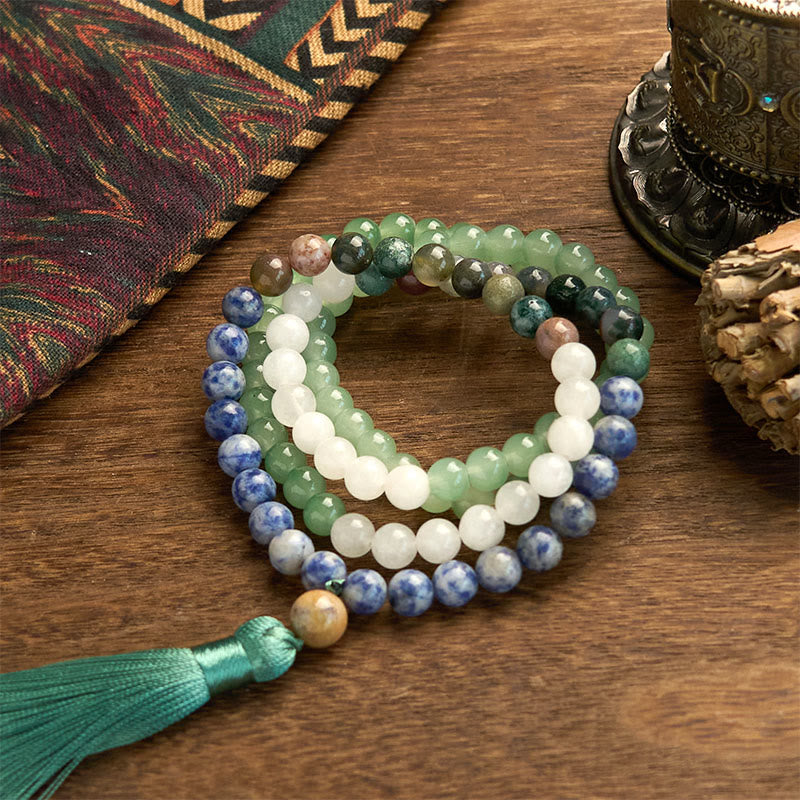 Bracelet Mala 108 perles en aventurine verte pour la chance et l'équilibre