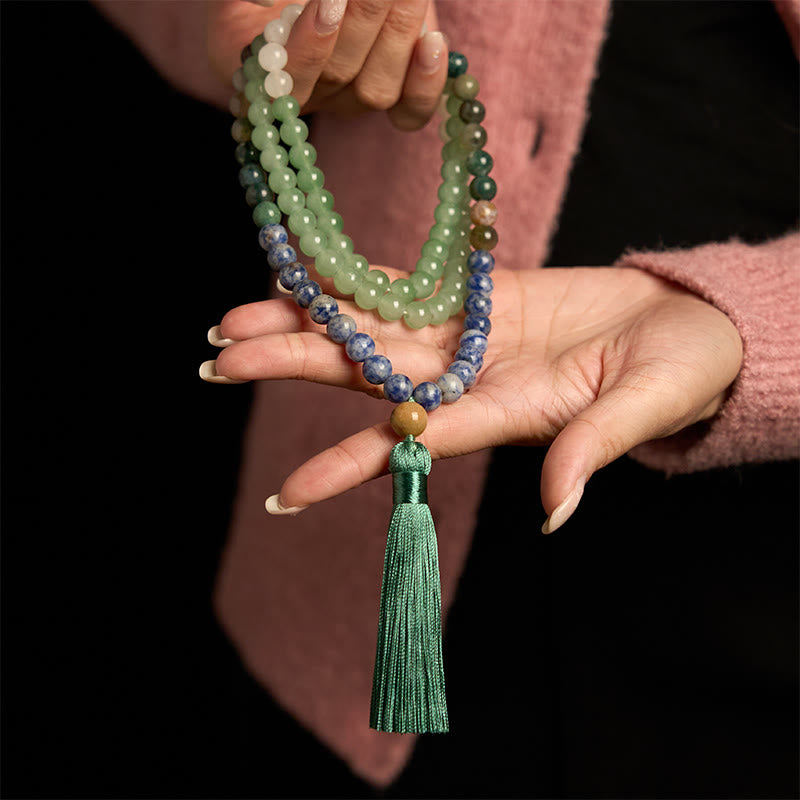 Bracelet Mala 108 perles en aventurine verte pour la chance et l'équilibre