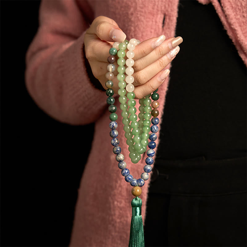 Bracelet Mala 108 perles en aventurine verte pour la chance et l'équilibre