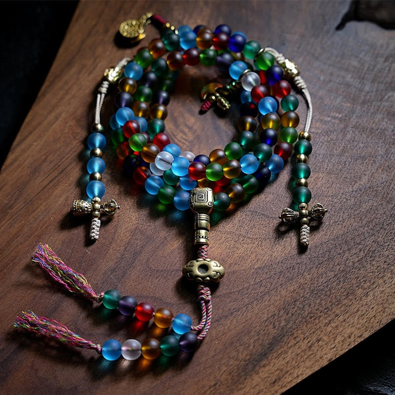 Bracelet Mala Liuli en verre de 108 perles avec breloques du zodiaque chinois