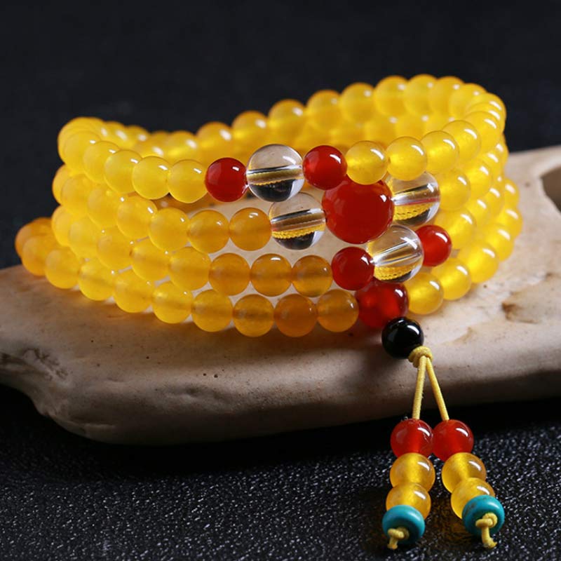Bracelet Mala 108 perles en calcédoine jaune pour l'harmonie et la positivité