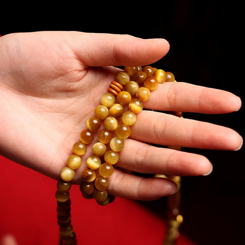 Bracelet Mala de protection en œil de tigre de 108 perles de 6 mm ou 8 mm