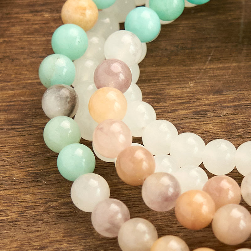 Bracelet Mala de guérison en jade blanc et amazonite à 108 perles