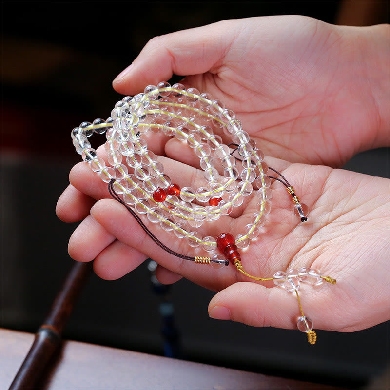Bracelet de protection quadruple tour en agate blanche et rouge à 108 perles