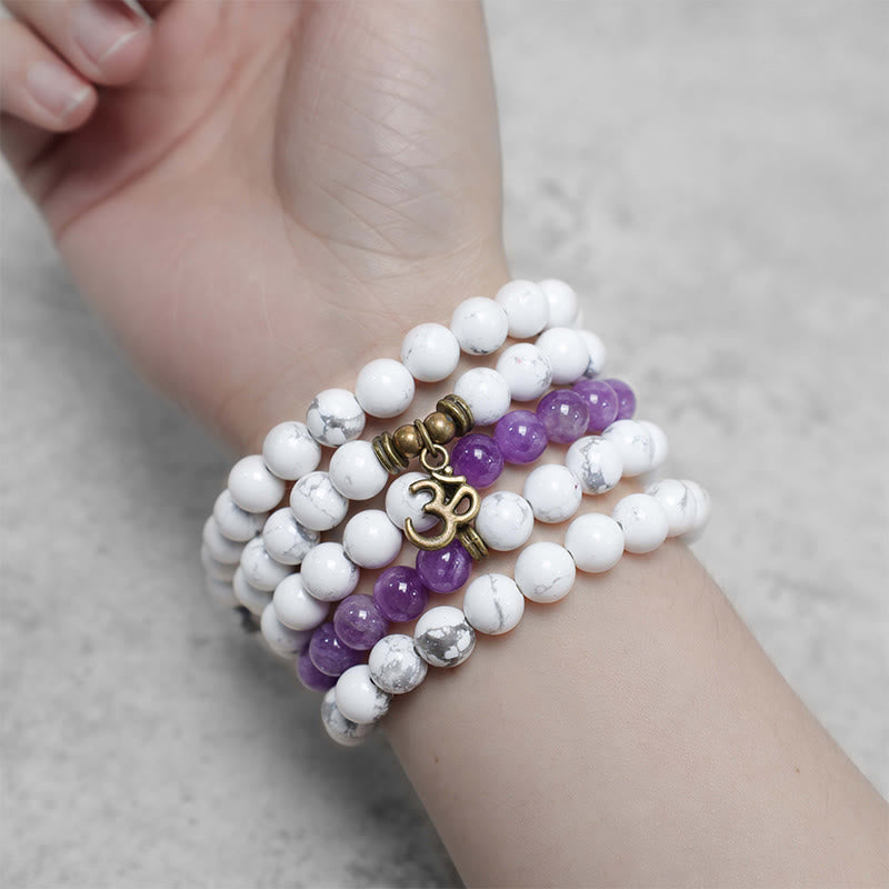 Bracelet de guérison 108 perles en améthyste blanche et turquoise