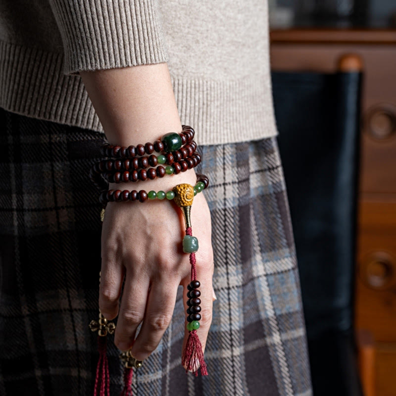Bracelet Mala Bodhi Seed 108 perles avec protection en jade cyan Hetian