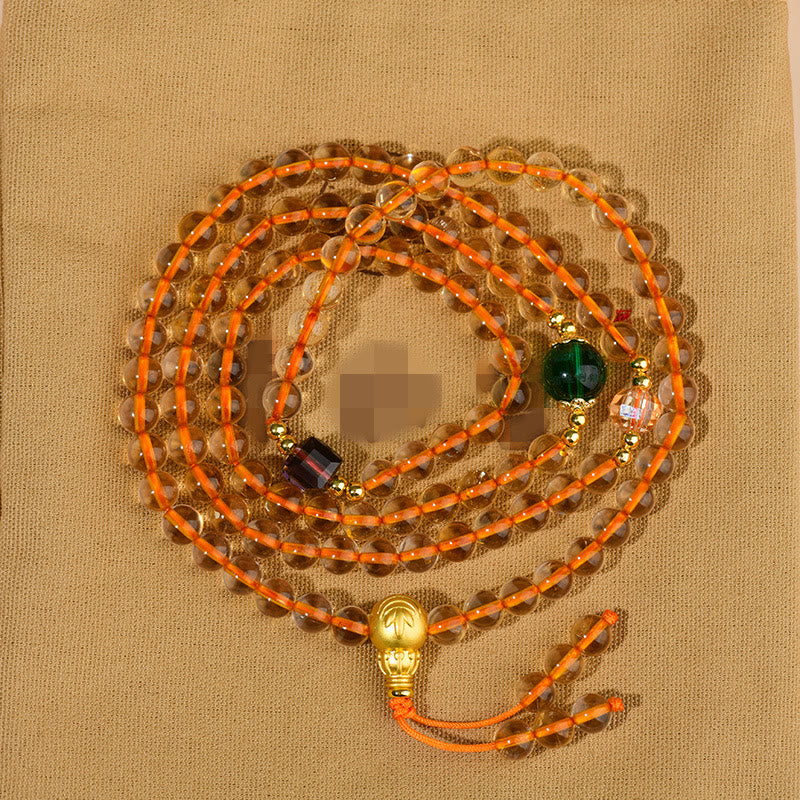 Bracelet Mala 108 perles en citrine pour le bonheur et la prospérité