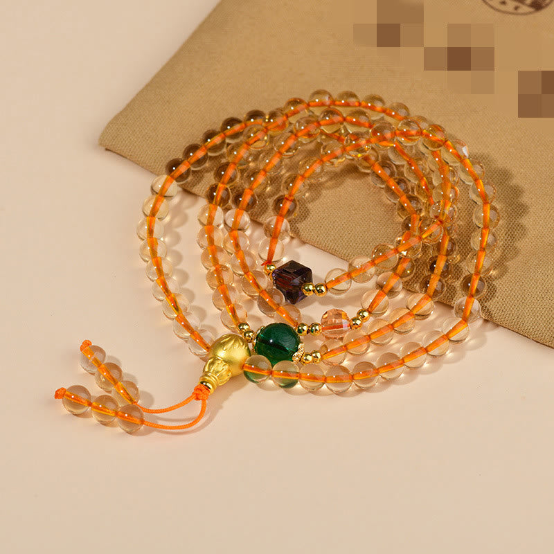 Bracelet Mala 108 perles en citrine pour le bonheur et la prospérité