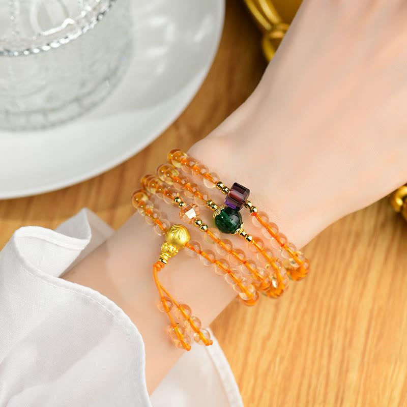 Bracelet Mala 108 perles en citrine pour le bonheur et la prospérité