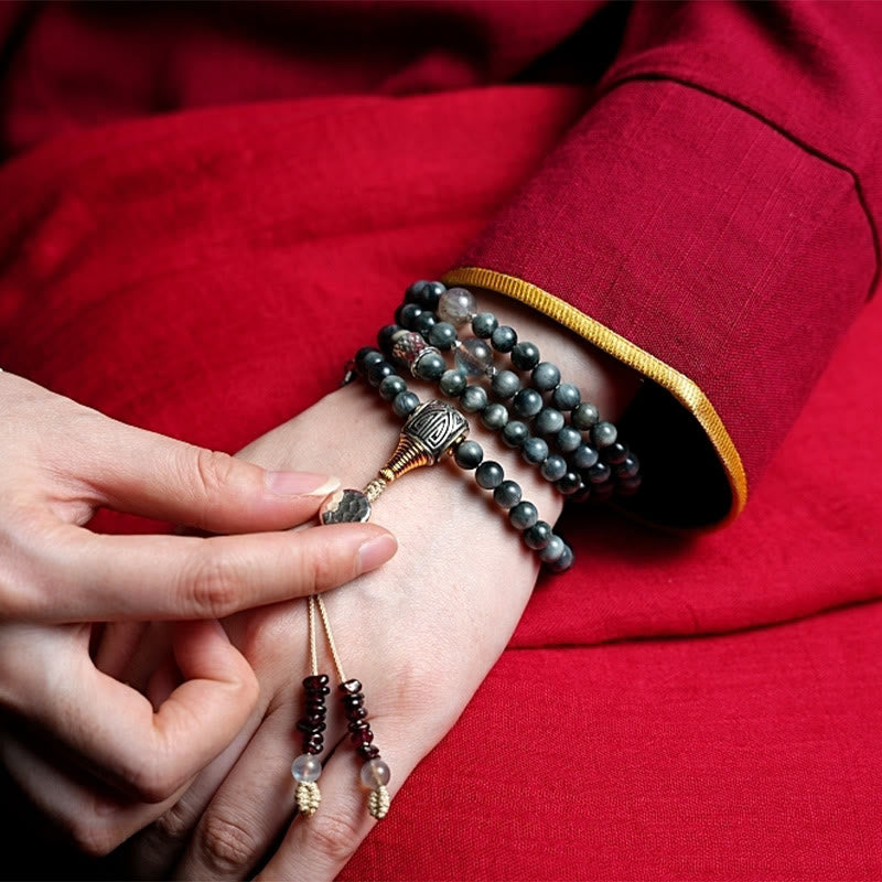 Bracelet Mala 108 perles en pierre œil d'aigle pour une énergie positive