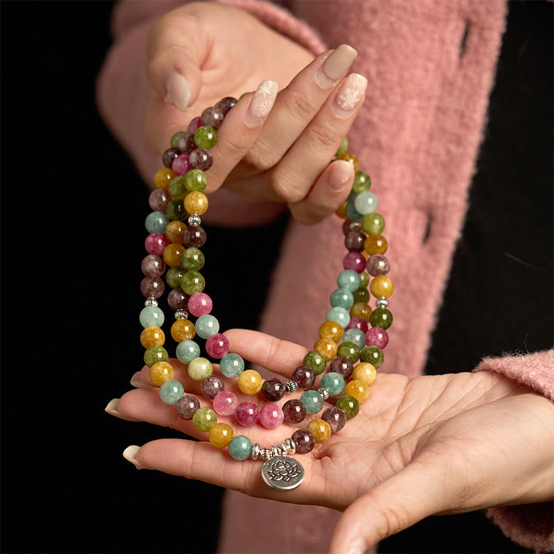 Bracelet Mala Sagesse Lotus Tourmaline 108 Perles