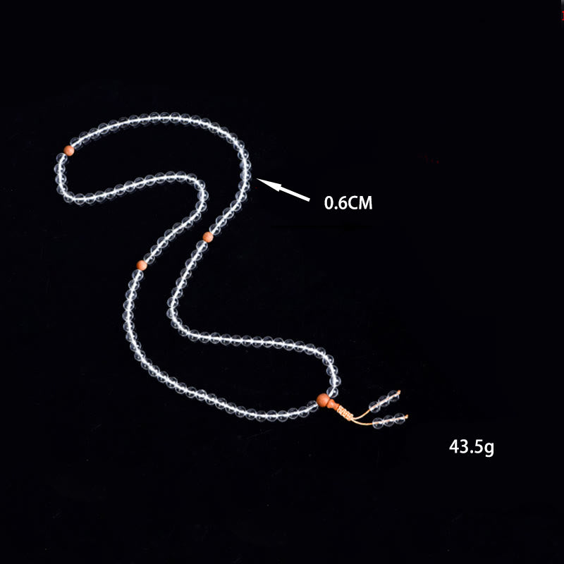 Bracelet de guérison en bois de santal et cristal blanc 108 perles 6 mm