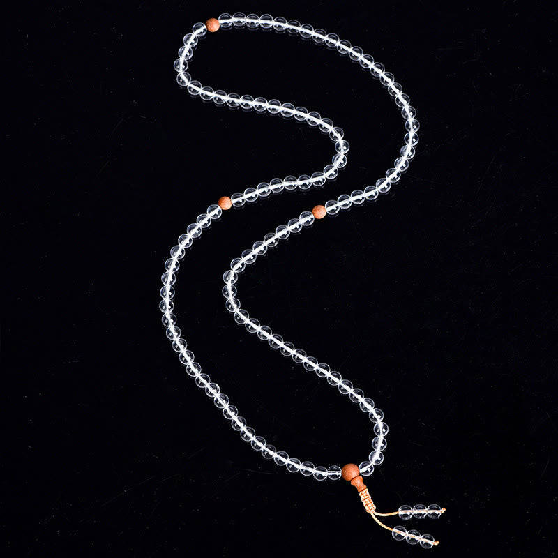 Bracelet de guérison en bois de santal et cristal blanc 108 perles 6 mm