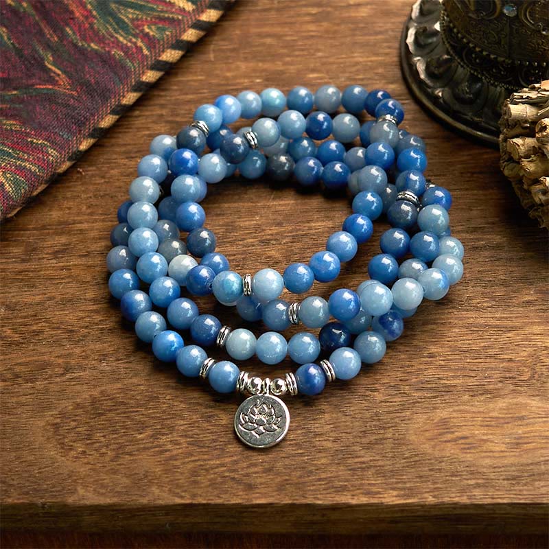 Bracelet Lotus Calm en aventurine bleue 108 pour la méditation et l'équilibre