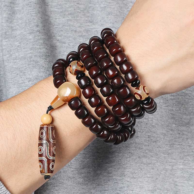 Bracelet porte-bonheur en jade Dzi à trois yeux et neuf yeux, 108 perles Mala