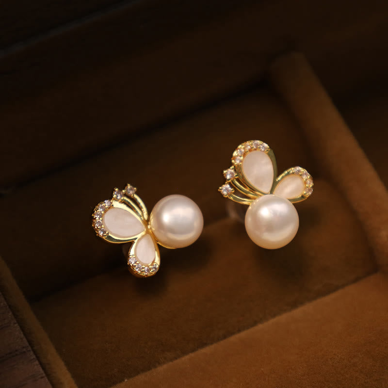 925 Sterling Silver Pearl Butterfly Stud Earrings for Healing & Balance