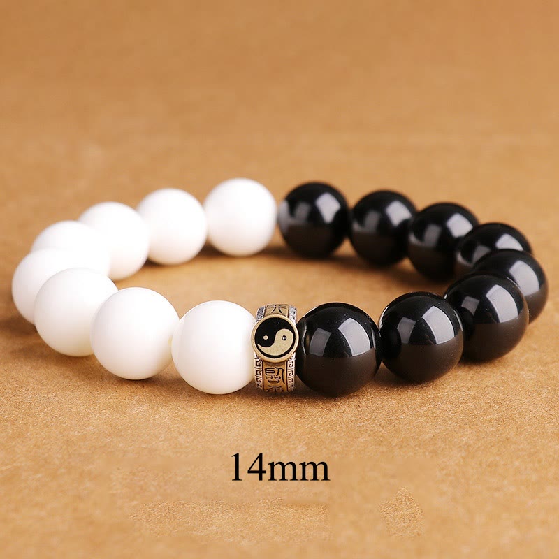 Bracelet de force Yin Yang en obsidienne noire de 10 mm