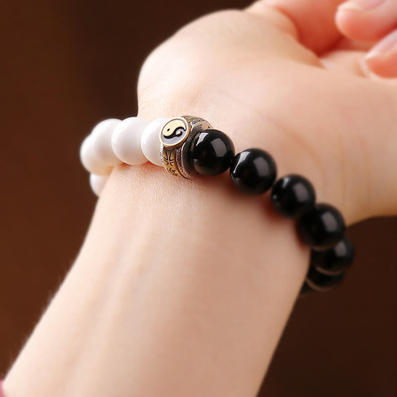 Bracelet de force Yin Yang en obsidienne noire de 10 mm