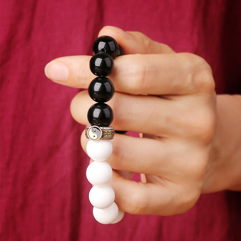 Bracelet de force Yin Yang en obsidienne noire de 10 mm