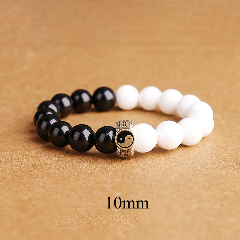 Bracelet de force Yin Yang en obsidienne noire de 10 mm
