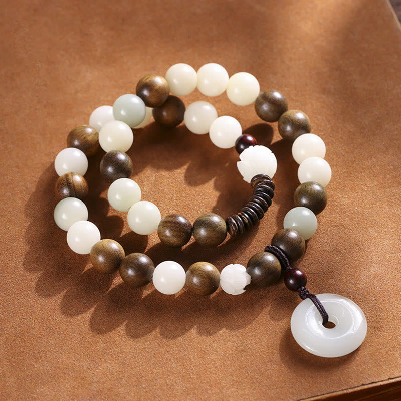 Bracelet Bodhi Seed en bois de santal vert et lotus (10 mm) | Harmony Peace