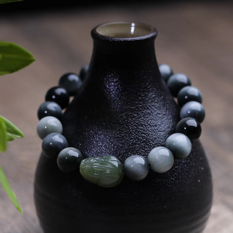 Bracelet de confiance Pixiu en jade Hetian œil d'aigle de 10 mm