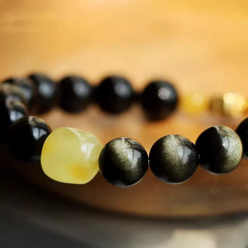 Bracelet de protection du zodiaque chinois en obsidienne dorée brillante de 10 mm