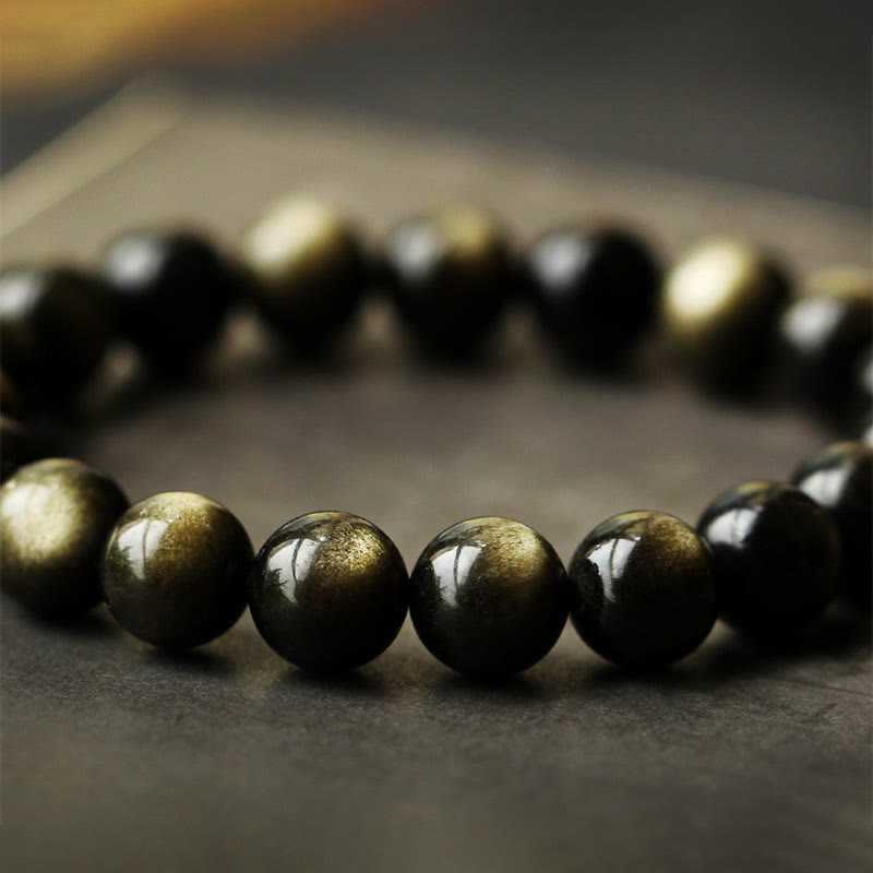 Bracelet de protection du zodiaque chinois en obsidienne dorée brillante de 10 mm