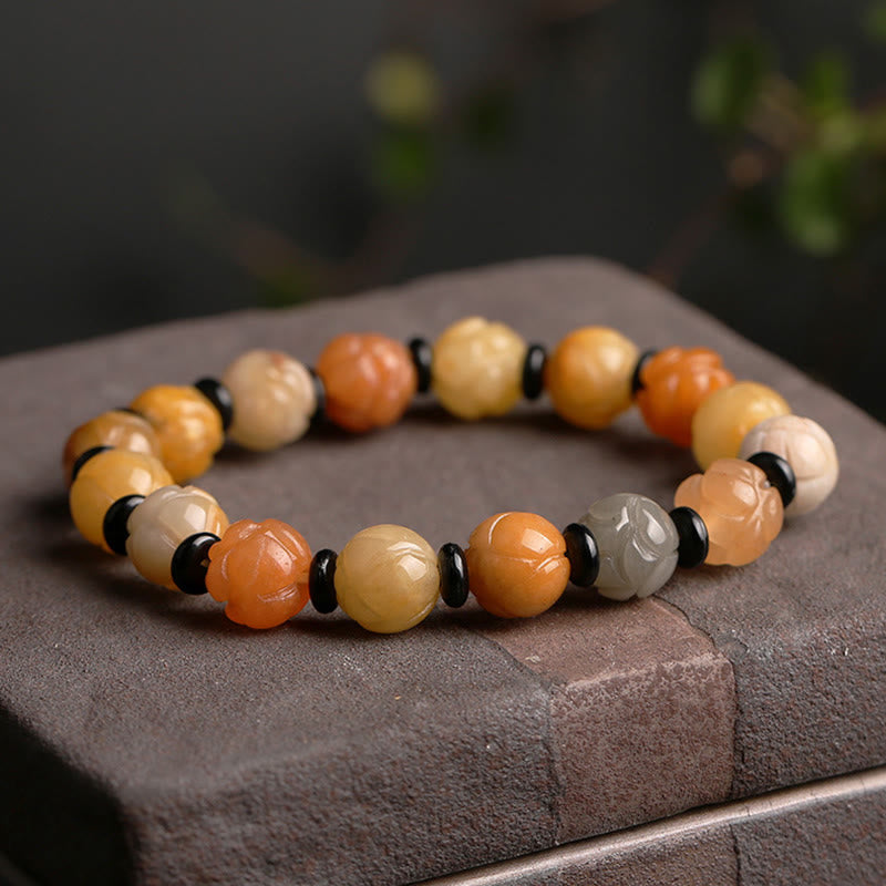 Bracelet porte-bonheur en jade et soie dorée de 10 mm