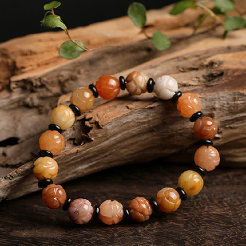 Bracelet porte-bonheur en jade et soie dorée de 10 mm