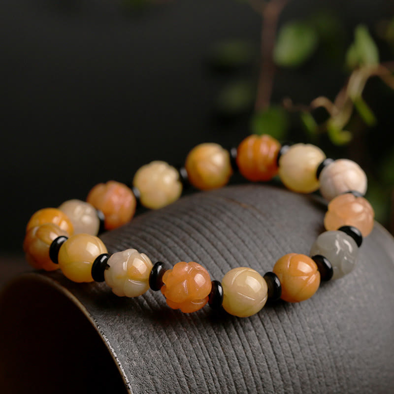 Bracelet porte-bonheur en jade et soie dorée de 10 mm
