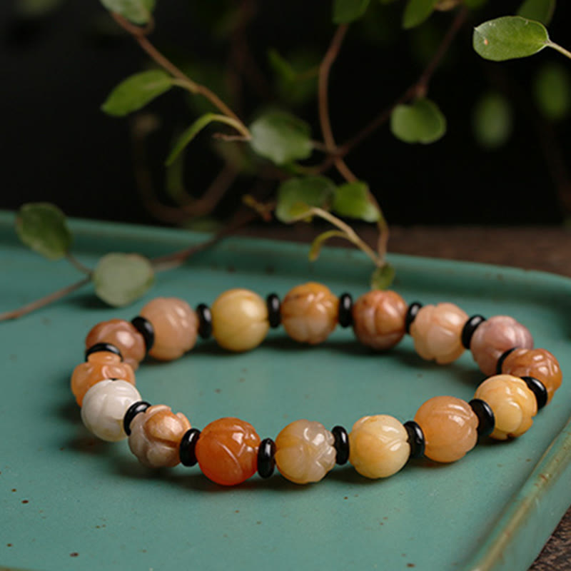Bracelet porte-bonheur en jade et soie dorée de 10 mm
